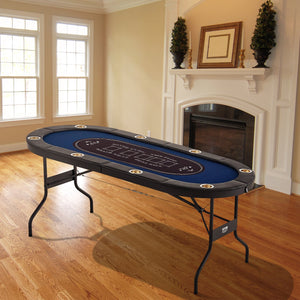Foldable Poker Table 183cm | 8 Player Texas Hold’em & Blackjack Table | Padded Rails, Cup Holders & Folding Legs | Blue