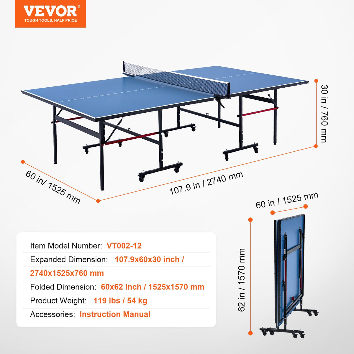 Ping Pong Table | Foldable Indoor Tennis Table with Clamp Net