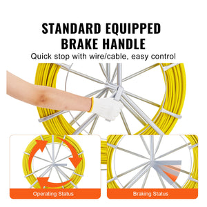 Fibreglass Fish Tape 150m x 7.9mm | Duct Rodder Wire Puller with Steel Reel Stand & 3 Pulling Heads | Non-Conductive Cable Running Tool for Conduit & Walls