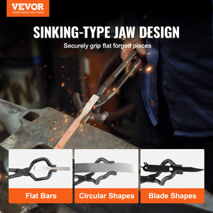 Blacksmith Tongs | 463mm Z V-Bit Carbon Steel Forge Tongs | For Knife Blades & Circular Forgings