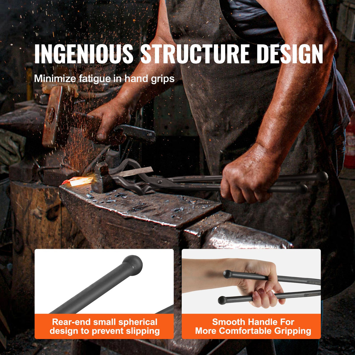Blacksmith Tongs | 463mm Z V-Bit Carbon Steel Forge Tongs | For Knife Blades & Circular Forgings