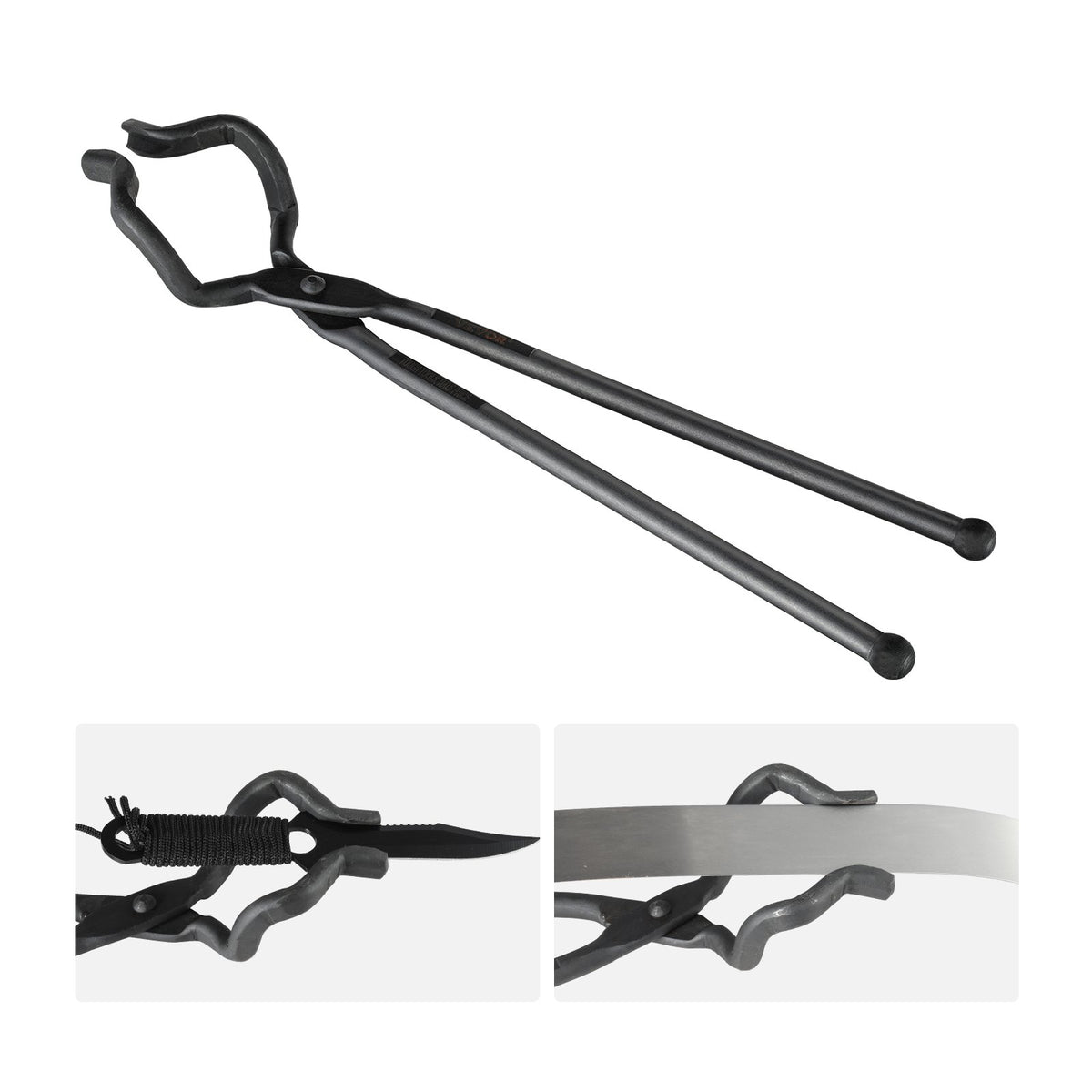 Blacksmith Tongs | 463mm Z V-Bit Carbon Steel Forge Tongs | For Knife Blades & Circular Forgings