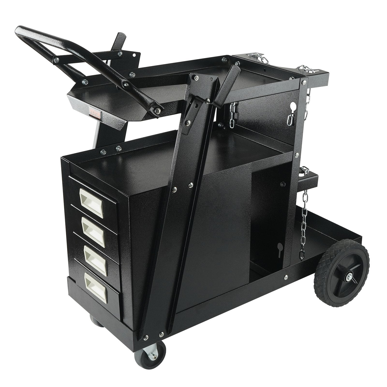 Welding Cart 2-Tier | 4 Drawer MIG Welder Cart | 265lbs Capacity | Swivel Wheels & Tank Storage with Chains