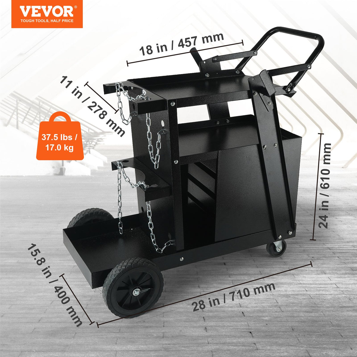 Welding Cart 2-Tier | 4 Drawer MIG Welder Cart | 265lbs Capacity | Swivel Wheels & Tank Storage with Chains