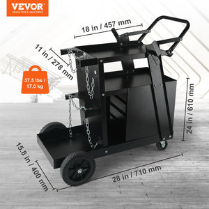 Welding Cart 2-Tier | 4 Drawer MIG Welder Cart | 265lbs Capacity | Swivel Wheels & Tank Storage with Chains