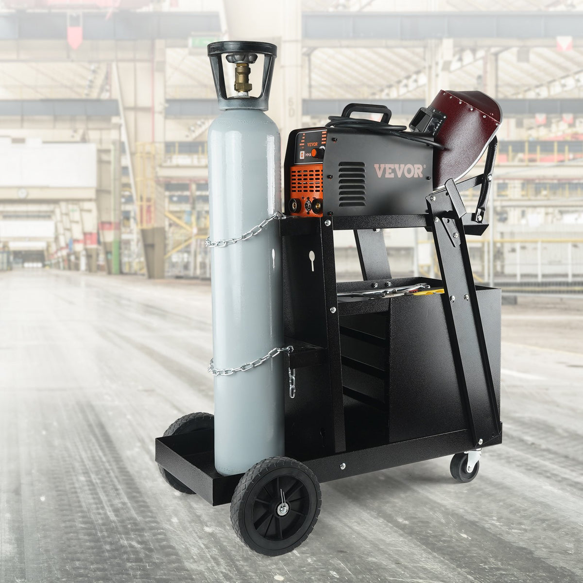 Welding Cart 2-Tier | 4 Drawer MIG Welder Cart | 265lbs Capacity | Swivel Wheels & Tank Storage with Chains