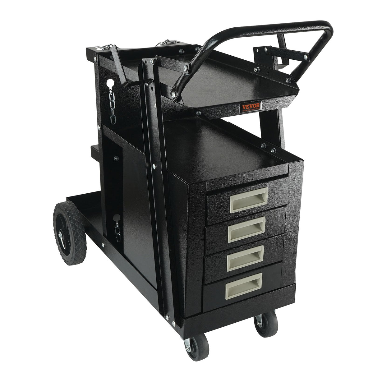 Welding Cart 2-Tier | 4 Drawer MIG Welder Cart | 265lbs Capacity | Swivel Wheels & Tank Storage with Chains