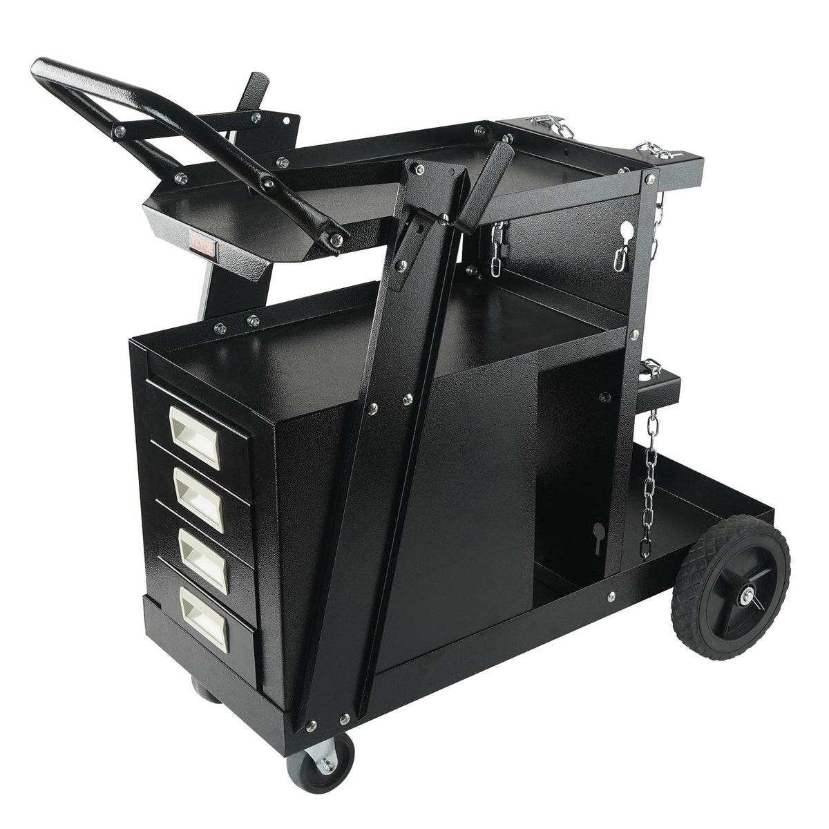 Welding Cart 2-Tier | 4 Drawer MIG Welder Cart | 265lbs Capacity | Swivel Wheels & Tank Storage with Chains