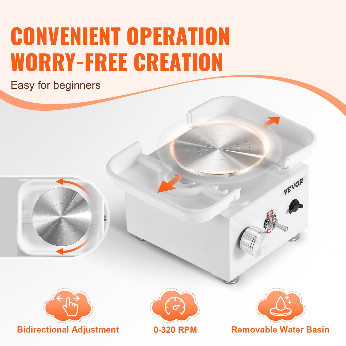 Mini Pottery Wheel | 0–320RPM Electric Ceramic Machine | White