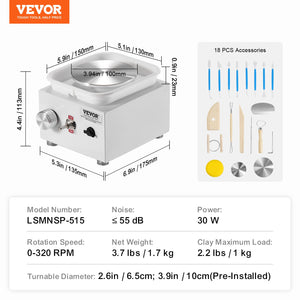 Mini Pottery Wheel | 0–320RPM Electric Ceramic Machine | White