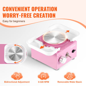 Mini Pottery Wheel | Electric Ceramic Wheel Machine | 0–320RPM | Pink