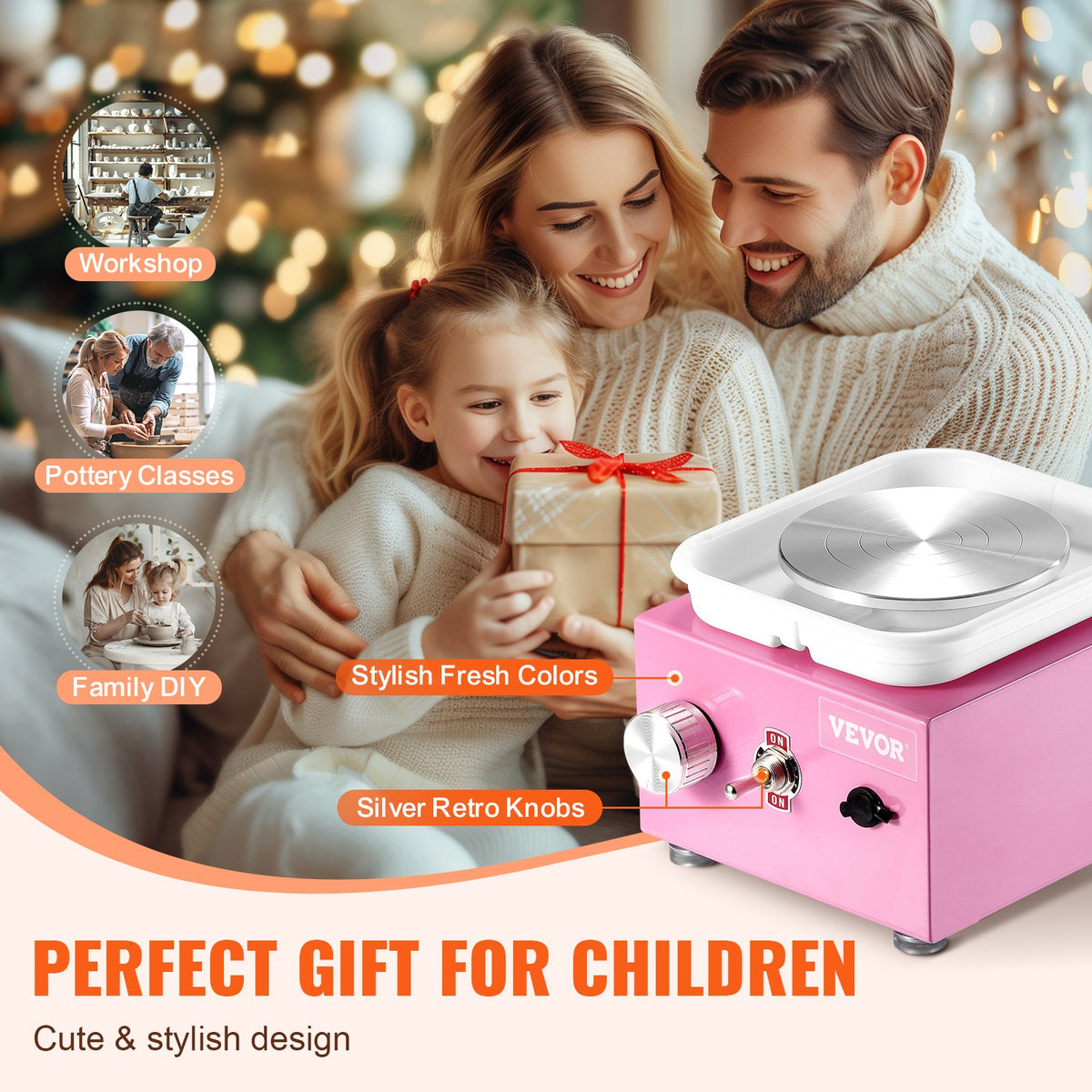 Mini Pottery Wheel | Electric Ceramic Wheel Machine | 0–320RPM | Pink