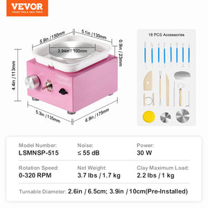 Mini Pottery Wheel | Electric Ceramic Wheel Machine | 0–320RPM | Pink