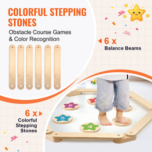 Kids Balance Beam Set | 6-Piece Stepping Stones & Gymnastics Board