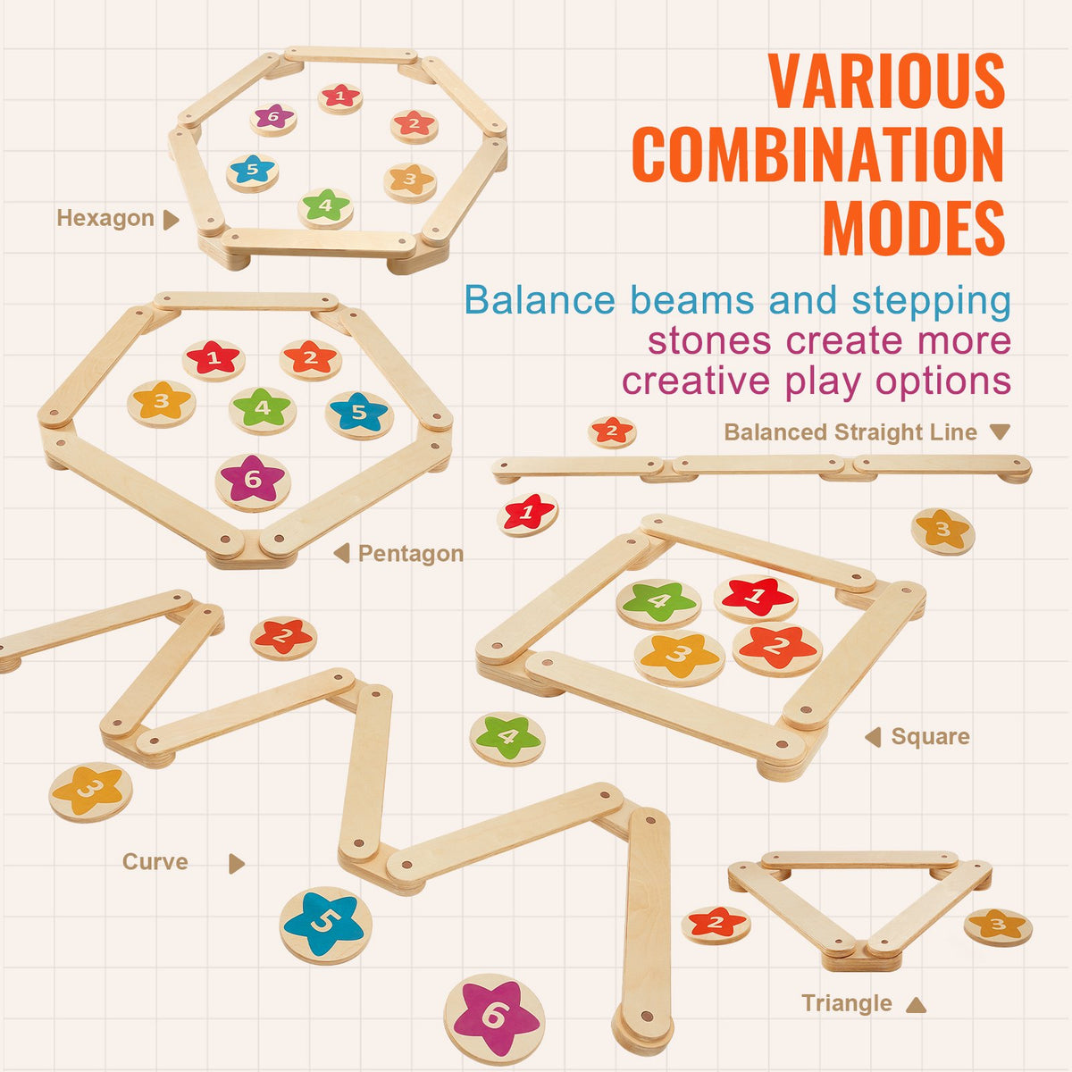 Kids Balance Beam Set | 6-Piece Stepping Stones & Gymnastics Board