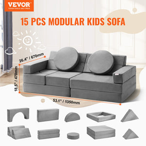 Modular Kids Play Couch | 15-Piece High-Density Foam Sofa Set | Creative Sleeping & Play Furniture