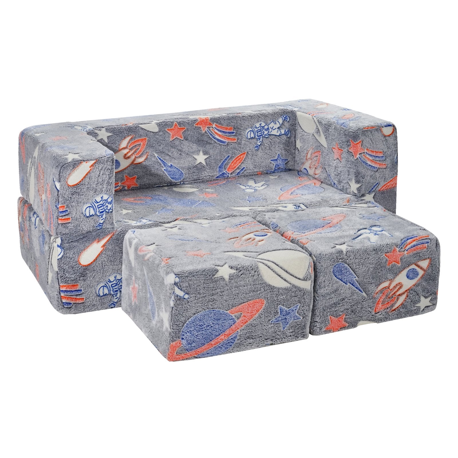 Modular Kids Play Couch | 4-Piece Glow-in-the-Dark Toddler Sofa | Grey