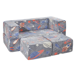 Modular Kids Play Couch | 4-Piece Glow-in-the-Dark Toddler Sofa | Grey