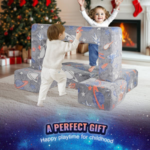 Modular Kids Play Couch | 4-Piece Glow-in-the-Dark Toddler Sofa | Grey