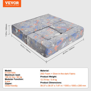 Modular Kids Play Couch | 4-Piece Glow-in-the-Dark Toddler Sofa | Grey