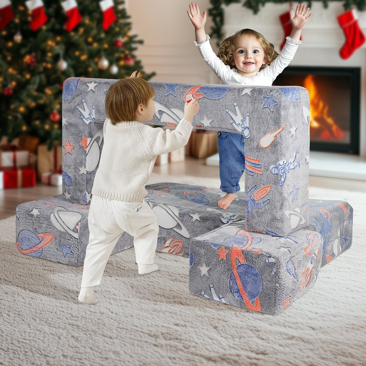 Modular Kids Play Couch | 4-Piece Glow-in-the-Dark Toddler Sofa | Grey