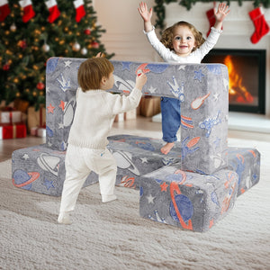 Modular Kids Play Couch | 4-Piece Glow-in-the-Dark Toddler Sofa | Grey