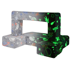 Modular Kids Play Couch | 4-Piece Glow-in-the-Dark Toddler Sofa | Grey