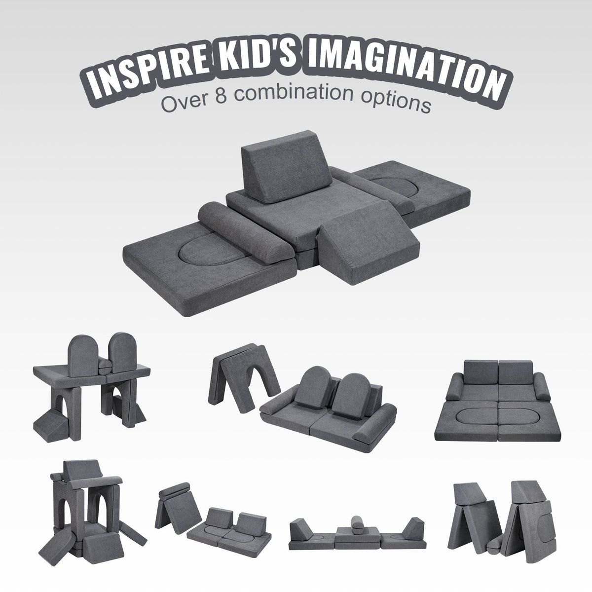 Modular Kids Play Couch | 10-Piece Grey Toddler Sofa Set