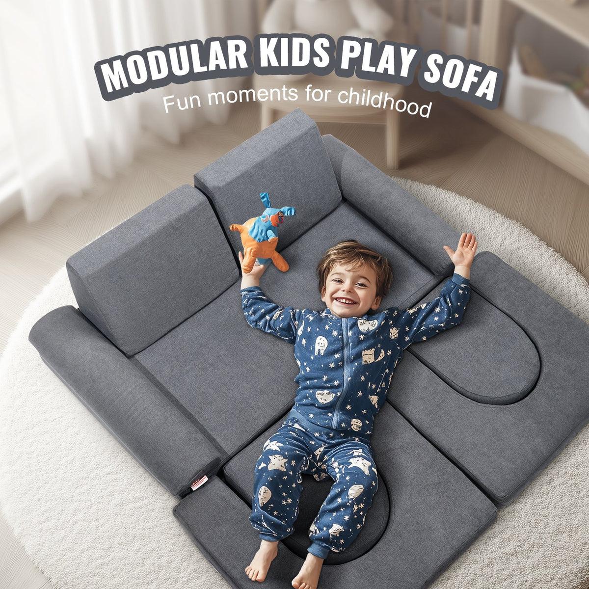 Modular Kids Play Couch | 10-Piece Grey Toddler Sofa Set