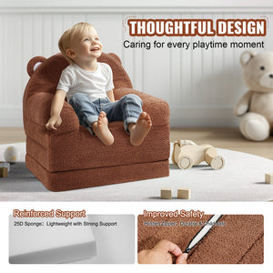 Baby Chair Sofa | 2-in-1 Foldable Lounger | Cartoon Brown Design