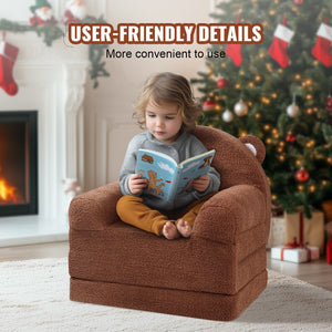 Baby Chair Sofa | 2-in-1 Foldable Lounger | Cartoon Brown Design