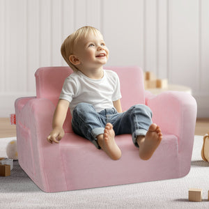 Baby Chair Sofa | Foldable 2-in-1 Lounger | Comfy Pink Design