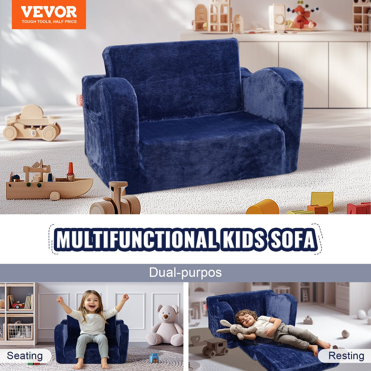 Baby Chair Sofa | Foldable 2-in-1 Lounger | Comfy Blue Design