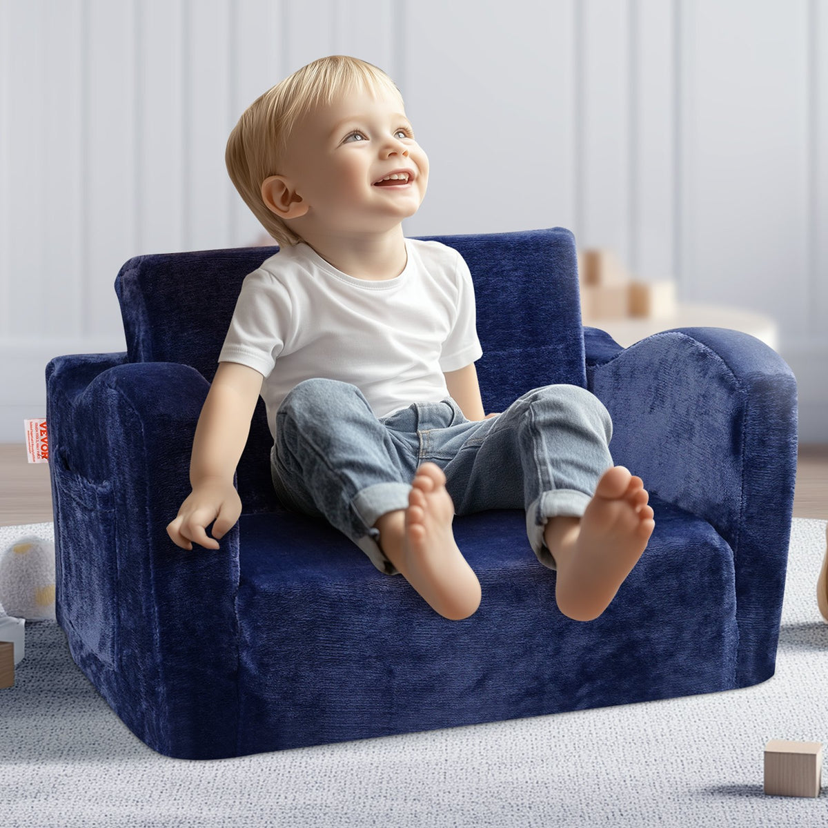 Baby Chair Sofa | Foldable 2-in-1 Lounger | Comfy Blue Design