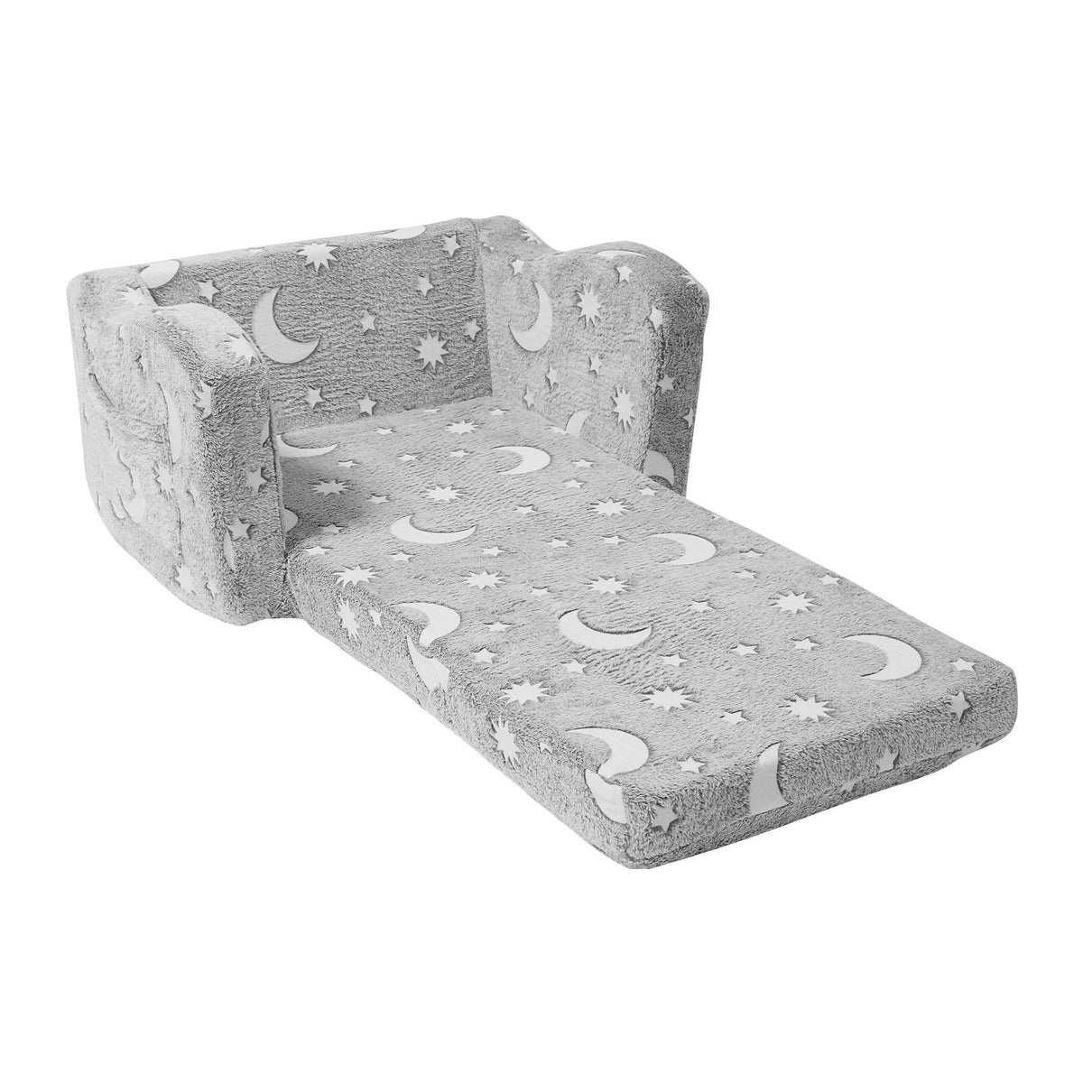 Glow-in-the-Dark Kids Sofa | 2-in-1 Flip-Out Toddler Chair & Lounger | Soft Foam Convertible Couch