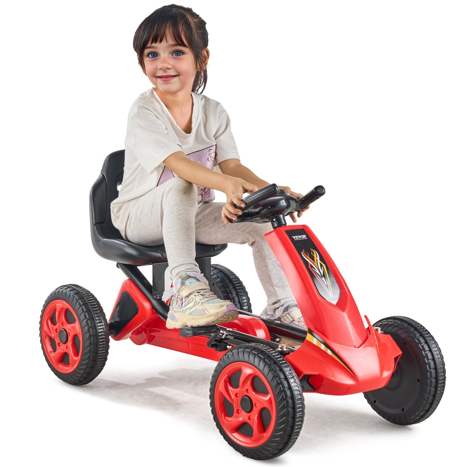 Pedal Go Kart | 4-Wheel Ride-On for Kids Ages 3-8 | Adjustable Seat | Red