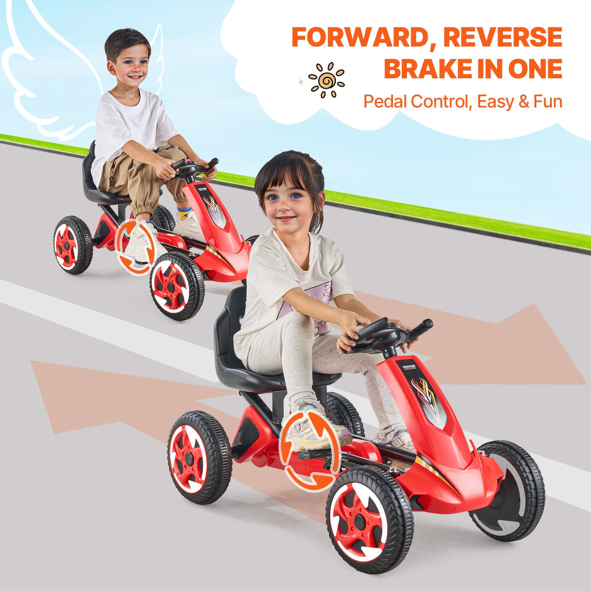 Pedal Go Kart | 4-Wheel Ride-On for Kids Ages 3-8 | Adjustable Seat | Red