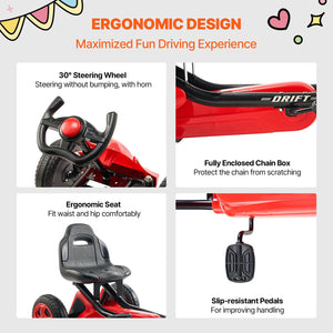Pedal Go Kart | 4-Wheel Ride-On for Kids Ages 3-8 | Adjustable Seat | Red
