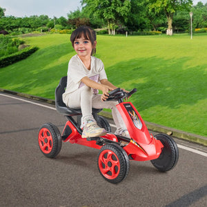 Pedal Go Kart | 4-Wheel Ride-On for Kids Ages 3-8 | Adjustable Seat | Red