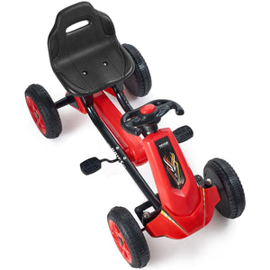 Pedal Go Kart | 4-Wheel Ride-On for Kids Ages 3-8 | Adjustable Seat | Red