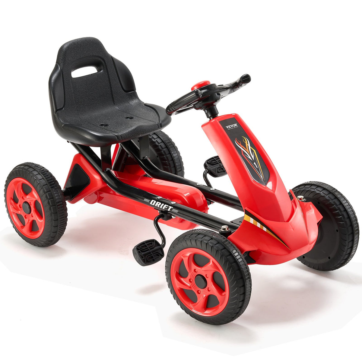 Pedal Go Kart | 4-Wheel Ride-On for Kids Ages 3-8 | Adjustable Seat | Red