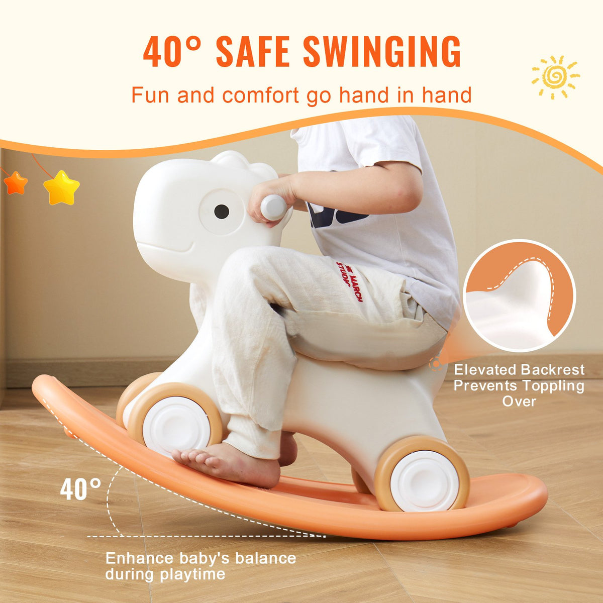 3-in-1 Rocking Horse for Toddlers | Detachable Balance Board & Wheels | Supports 80lbs | HDPE Ride-On Toy | Orange