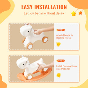 3-in-1 Rocking Horse for Toddlers | Detachable Balance Board & Wheels | Supports 80lbs | HDPE Ride-On Toy | Orange