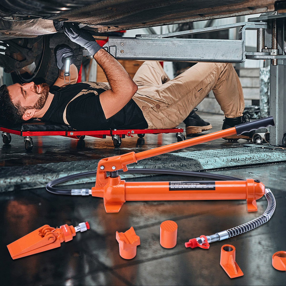 Hydraulic Jack Kit | 12 Ton Porta Power with Air Pump, Lift Ram & Body Frame Repair Tools