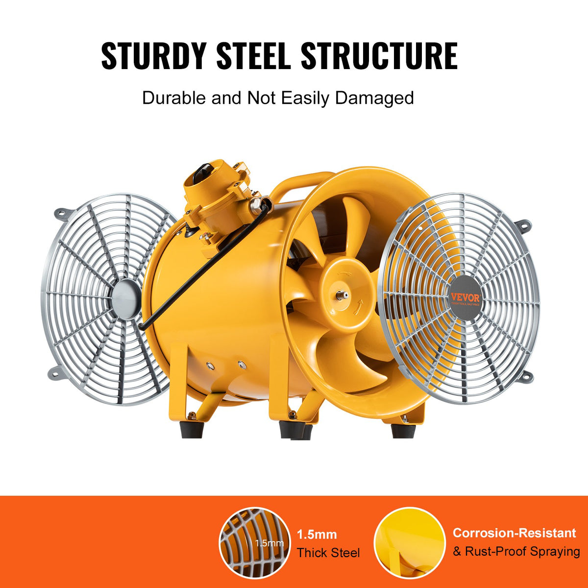 Portable Ventilator 12 Inch | 550W Cylinder Exhaust Fan | 2500CFM Industrial Blower with 3m Cord for Dust & Smoke Removal