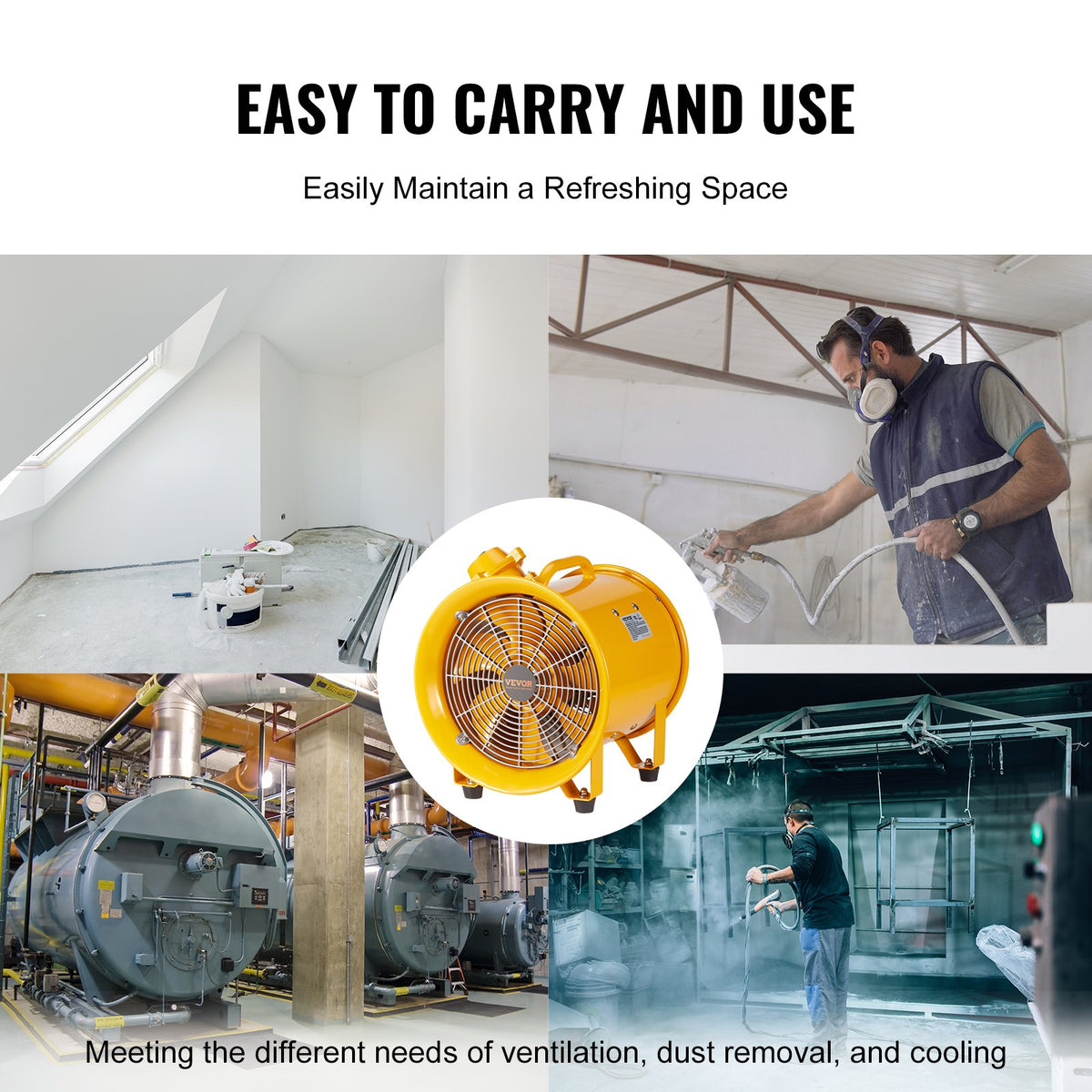 Portable Ventilator 12 Inch | 550W Cylinder Exhaust Fan | 2500CFM Industrial Blower with 3m Cord for Dust & Smoke Removal