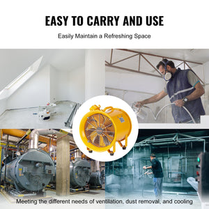 Portable Ventilator 12 Inch | 550W Cylinder Exhaust Fan | 2500CFM Industrial Blower with 3m Cord for Dust & Smoke Removal