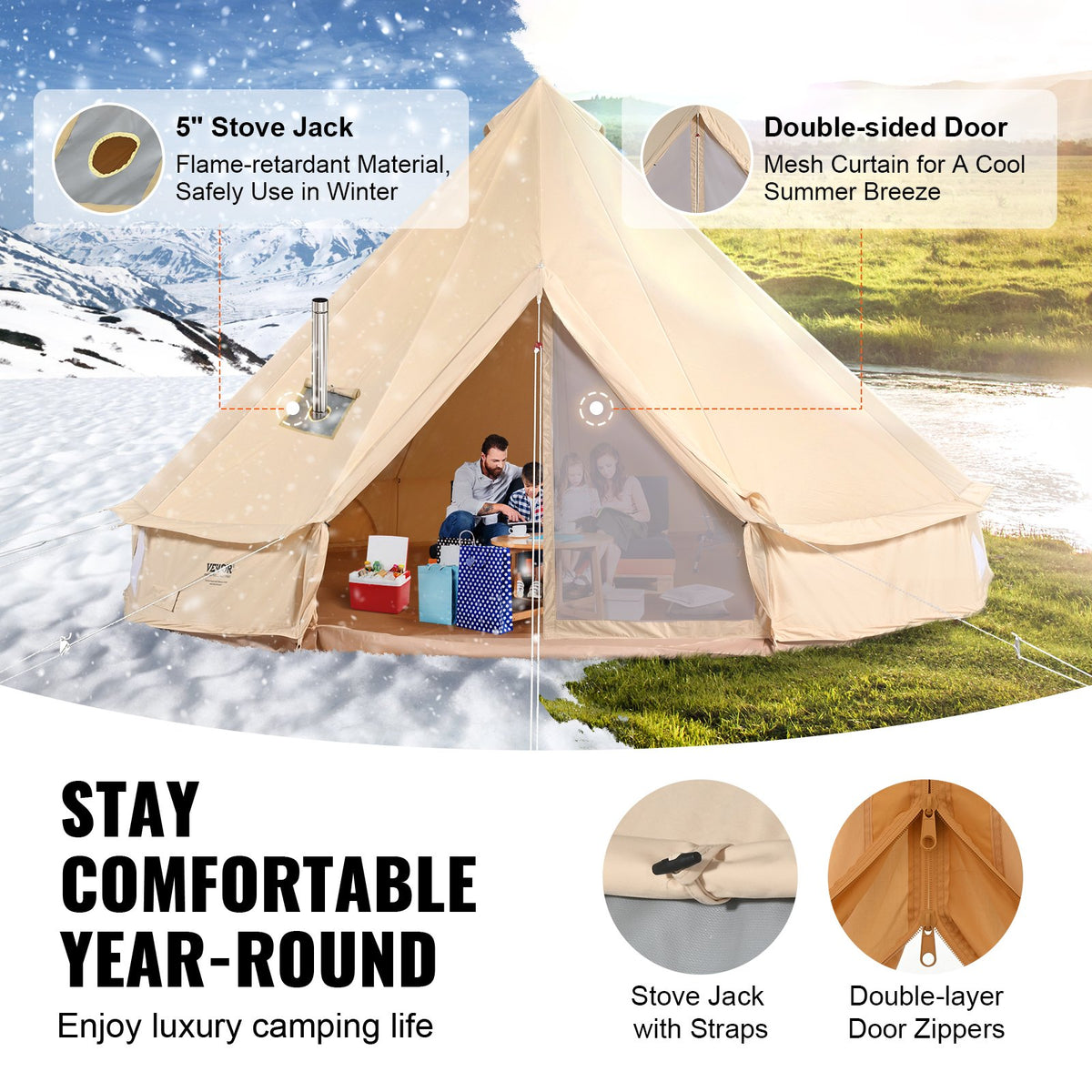 Canvas Bell Tent | 4m 4-Season Yurt with Stove Jack