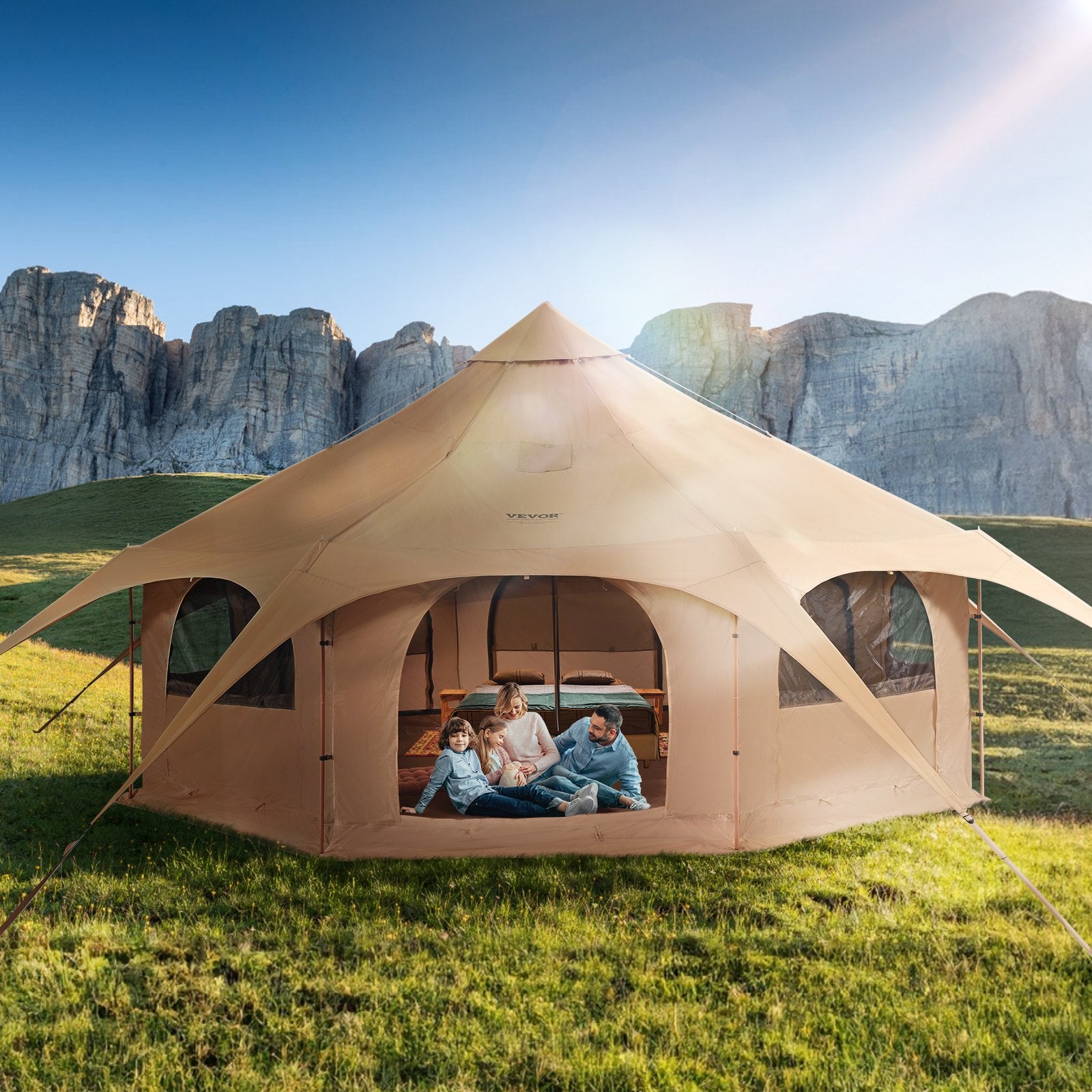 Bell Tent | 5m (16.4ft) Canvas 4-Season Camping Tent with Stove Jack