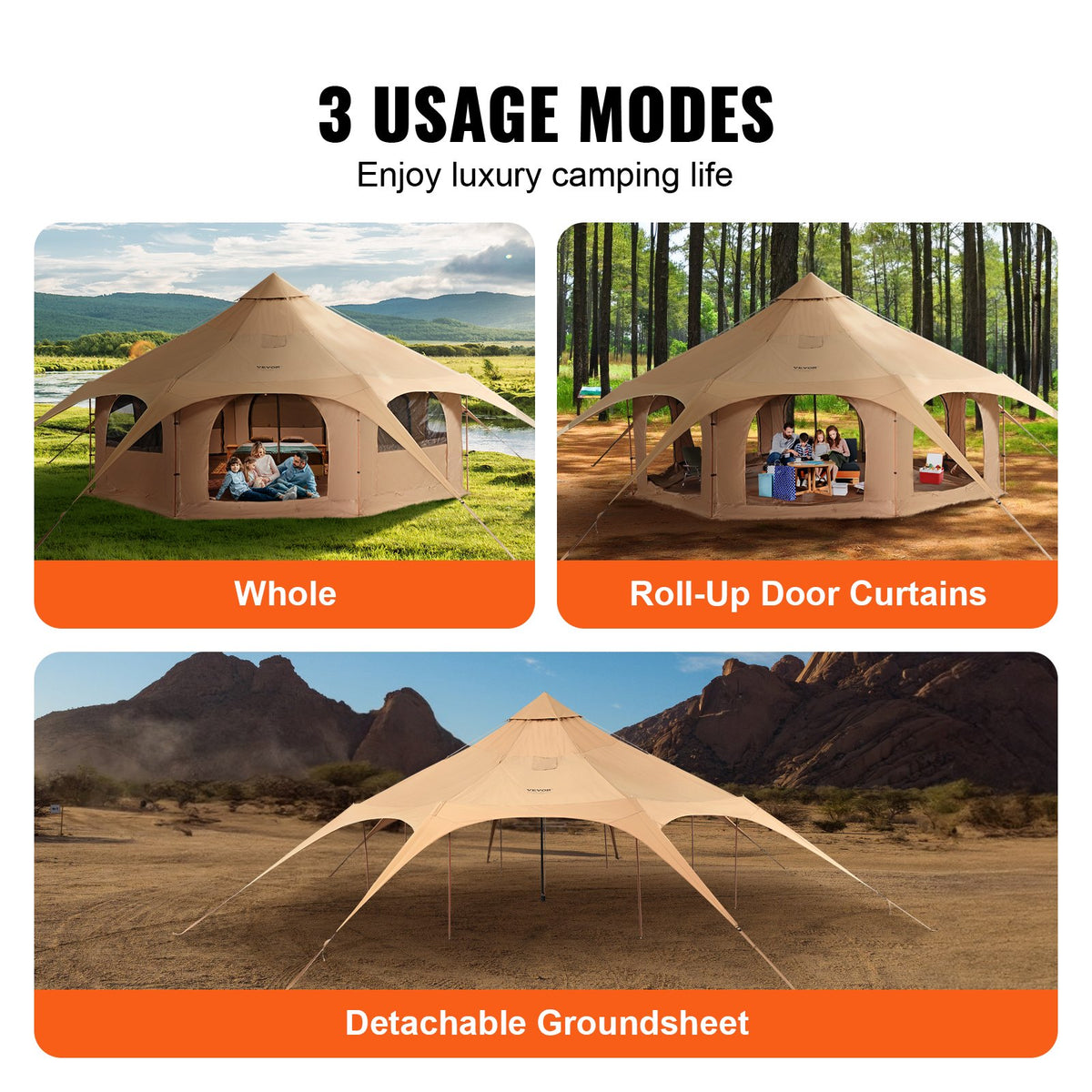 Bell Tent | 5m (16.4ft) Canvas 4-Season Camping Tent with Stove Jack